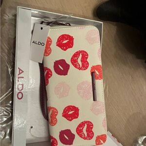 Aldo Cream and Red Lip Print Clutch
